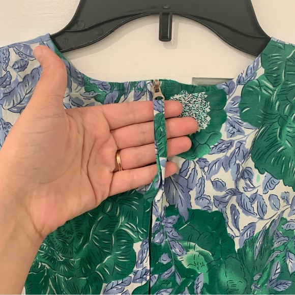 TCEC Hydrangea Floral A-Line Ruffle Bust Detail Feminine Preppy Midi Dress - Picture 12 of 16